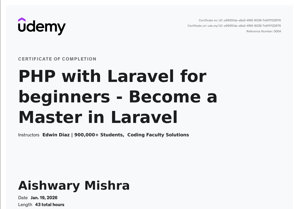 PHP Laravel Certificate