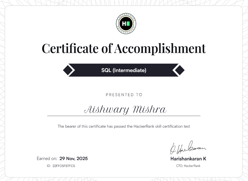 SQL Intermediate Certificate